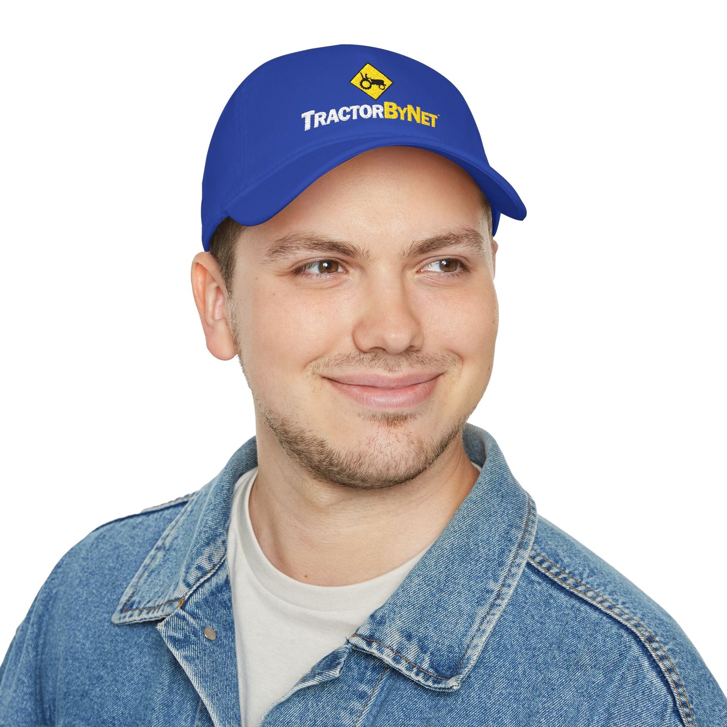 TractorByNet Low-Profile Baseball Cap — Red Farm & Tractor Logo Hat