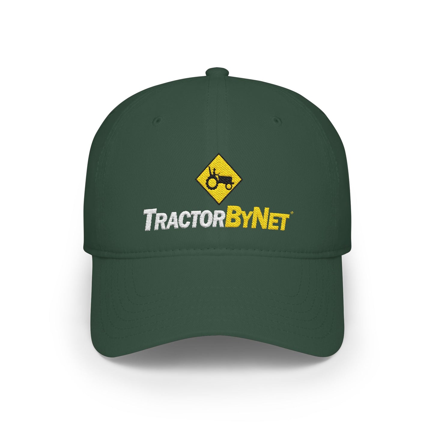 TractorByNet Low-Profile Baseball Cap — Red Farm & Tractor Logo Hat