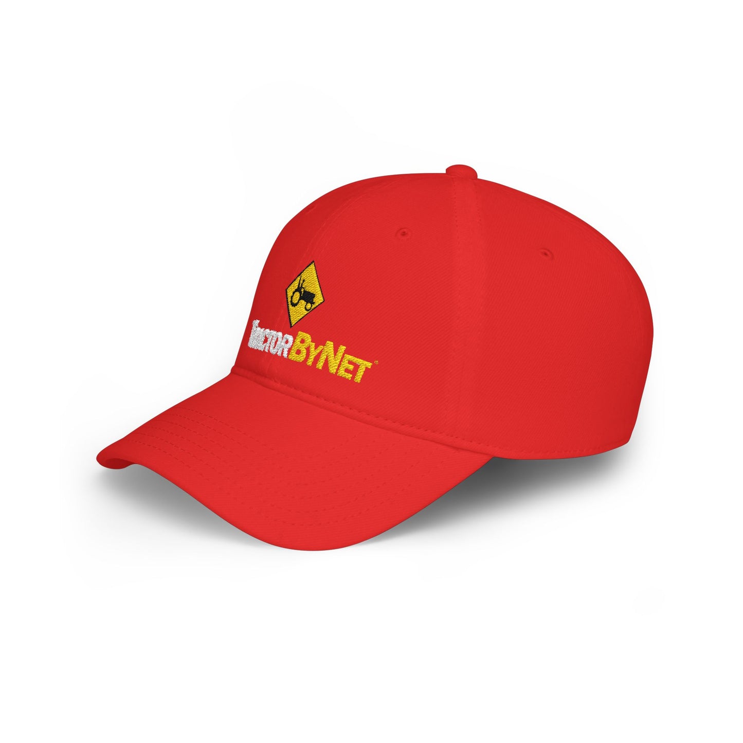 TractorByNet Low-Profile Baseball Cap — Red Farm & Tractor Logo Hat