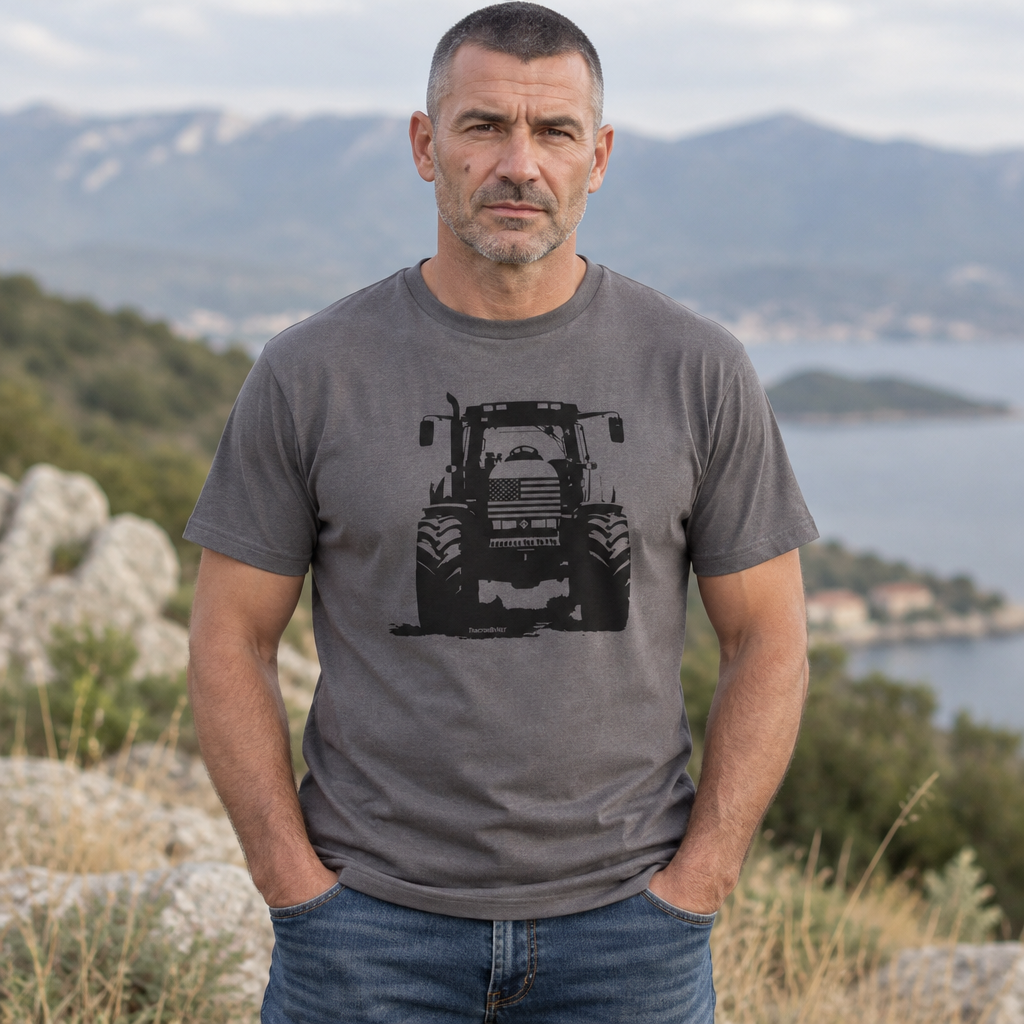 USA Flag Tractor Silhouette Vintage Mineral-Wash T-Shirt