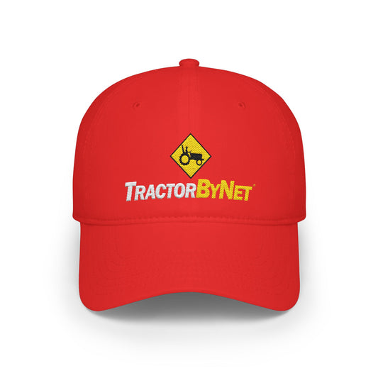 TractorByNet Low-Profile Baseball Cap — Red Farm & Tractor Logo Hat