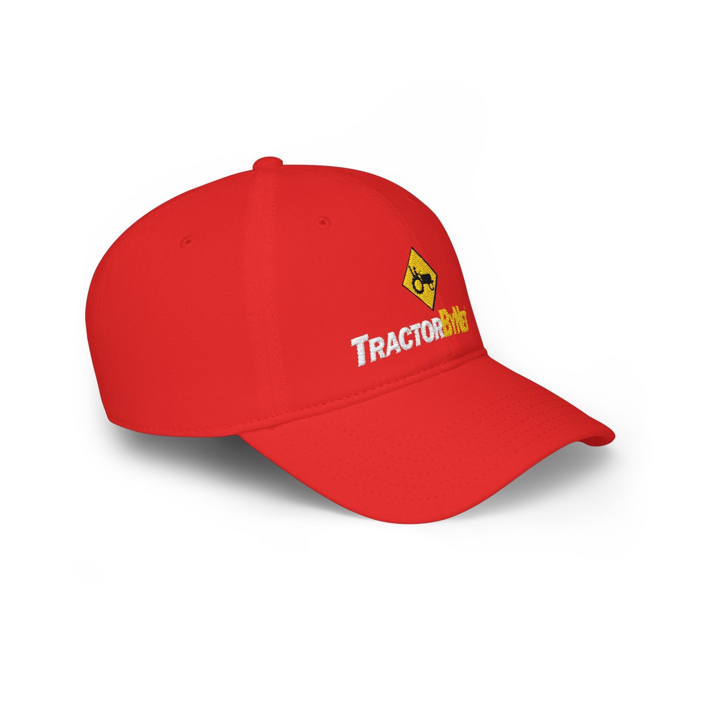 TractorByNet Low-Profile Baseball Cap — Red Farm & Tractor Logo Hat